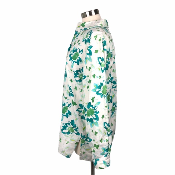 Kim Rogers Linen & Cotton Floral Button Down Top with Roll Tab Sleeves - Picture 11 of 12